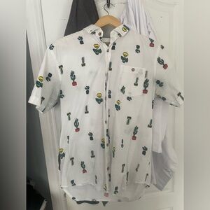 Fly guy button short sleeve patterned shirt M